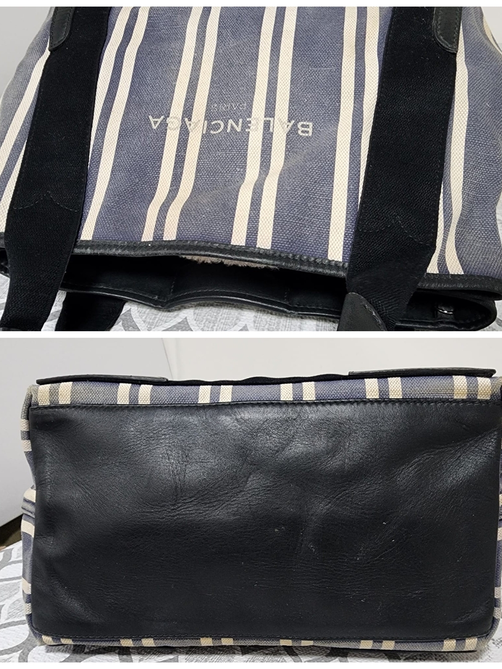 Balenciaga Canvas Striped Navy Cabas S Tote Bag Navy Blue/White/Black - Picture 7 of 12